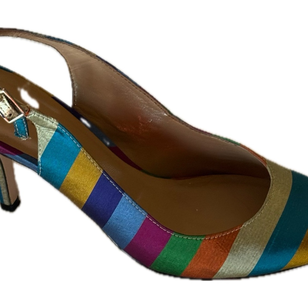 Talbots Fabulous Fall Colorful Silk Striped Slingback Heels 3.5 inches